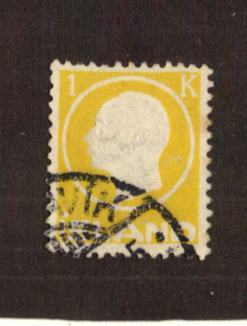 ICELAND 1912 1 krona yellow. Some foxing but will clean. Two nibbled perfs at top. - 71448 - FU image 0