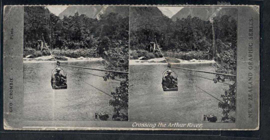 Stereo card New Zealand Graphic series. Crossing the Arthur River. - 140047 - Postcard image 0