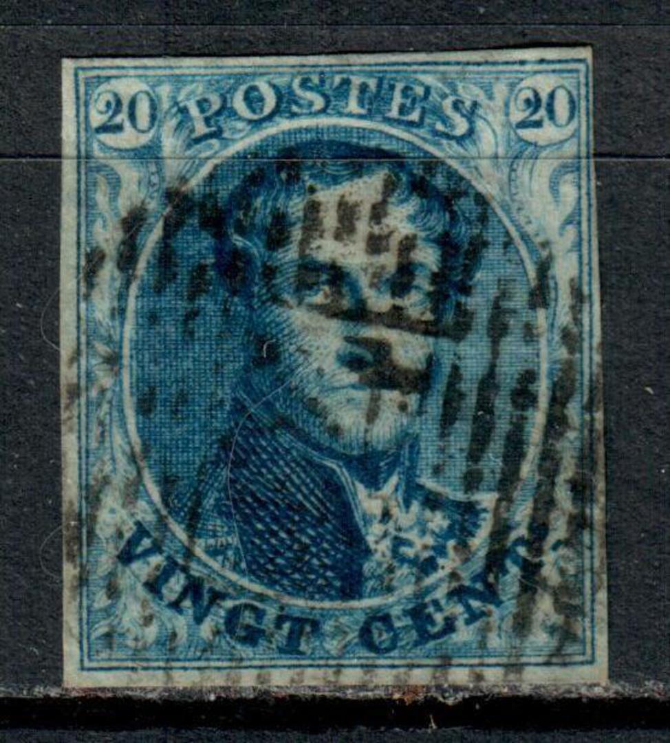 BELGIUM 1849 Definitive 20c Blue. Four margins. Typically heavy postmark. Issued 10/8/1850. - 89261 - Used image 0