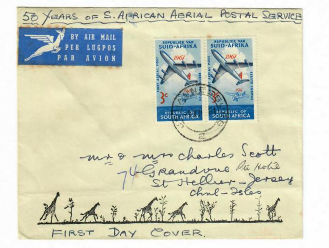 SOUTH AFRICA 1961 50th Anniversary of the First South African Aerial Post on first day cover. GIRAFFES. - 31071 - PostalHist image 0