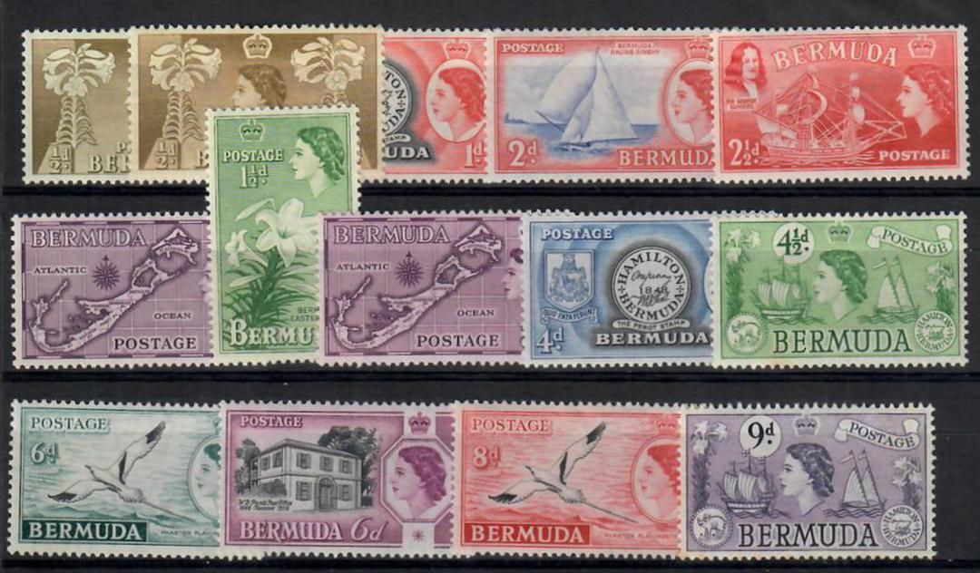 BERMUDA 1953 Elizabeth 2nd Definitives. Set of 22. Includes both dies of the 3d and 1/3 plus the 6d issued in 1959 (SG 156) plus image 0