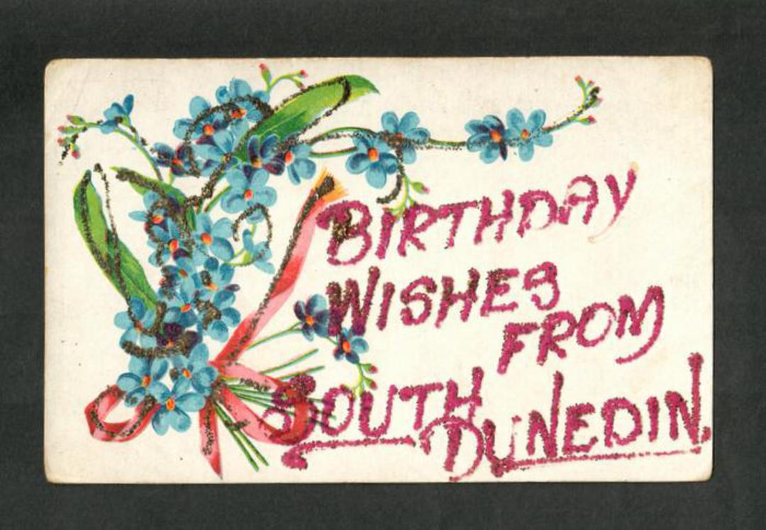 Glitter postcard. Birthday Wishes from South Dunedin. - 49270 - Postcard image 0