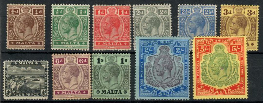 MALTA 1914 Geo 5th Definitives. Set of 12 LESS the 2/6d. - 23229 - Mint image 0