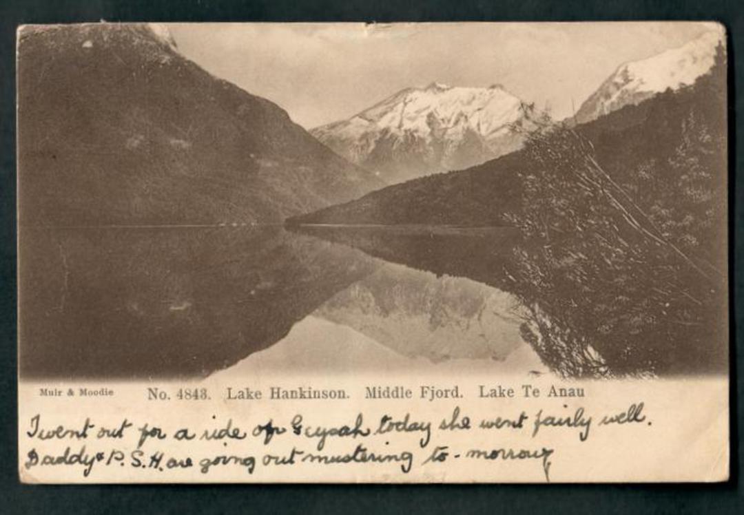 Early Undivided Postcard by Muir & Moodie of Lake Hankinson Middle Fjord Lake Te Anau. - 49075 - Postcard image 0