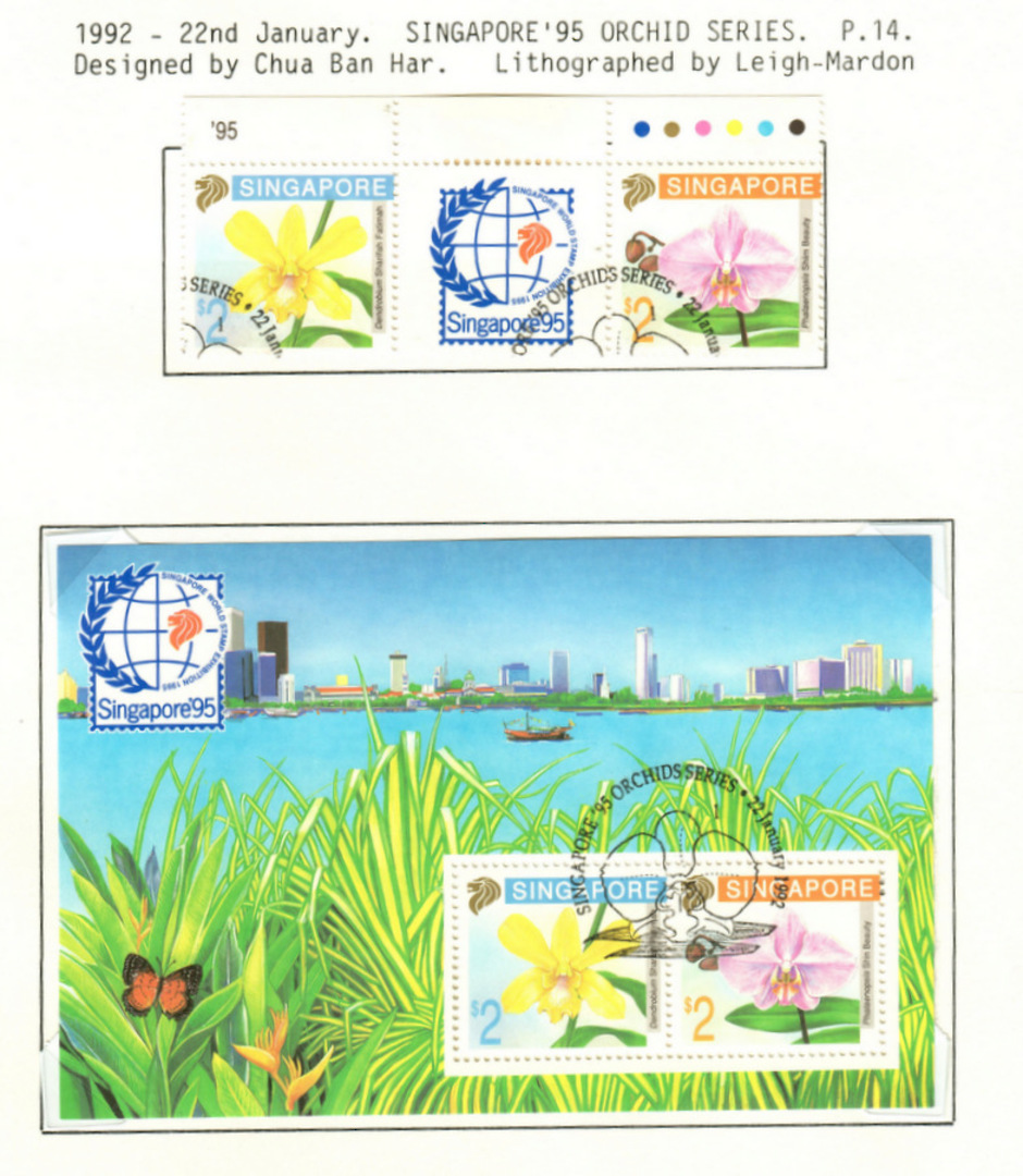 SINGAPORE 1993 Singapore '95 International Stamp Exhibition. Second series. Set of 2 and miniature sheet. - 59625 - VFU image 0
