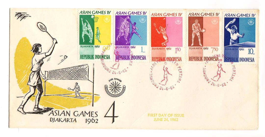 INDONESIA 1962 Fourth Asian Games. Set of 24 on first day cover. - 132038 - FDC image 4