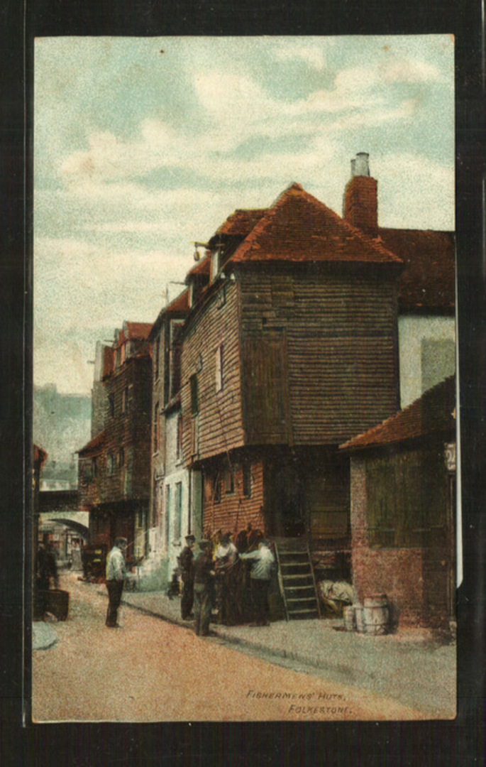 Coloured postcard of Fishermens' Huts Folkstone. - 43021 - Postcard image 0
