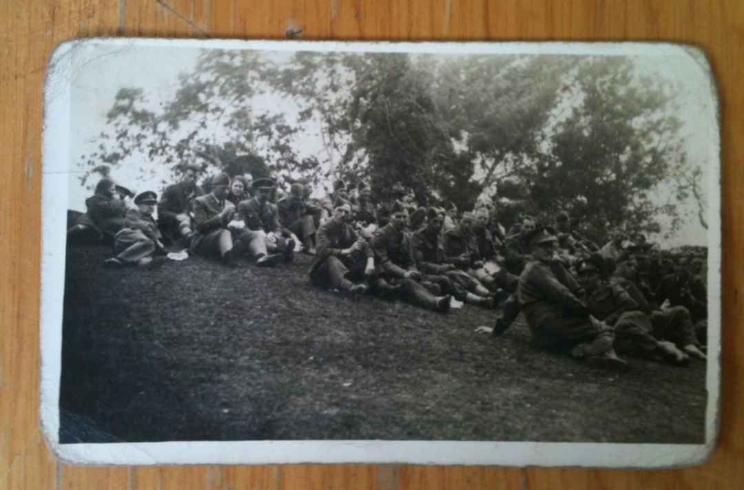 EGYPT Real Photograph of Soldiers having Lunch at the Delta Barrage. Corners rounded. Showing it age. WW2. It is a postcard. - 4 image 0