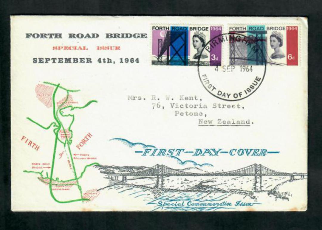 GREAT BRITAIN 1964 Forth Road Bridge. Set of 2 on illustrated first day cover. - 31718 - FDC image 0
