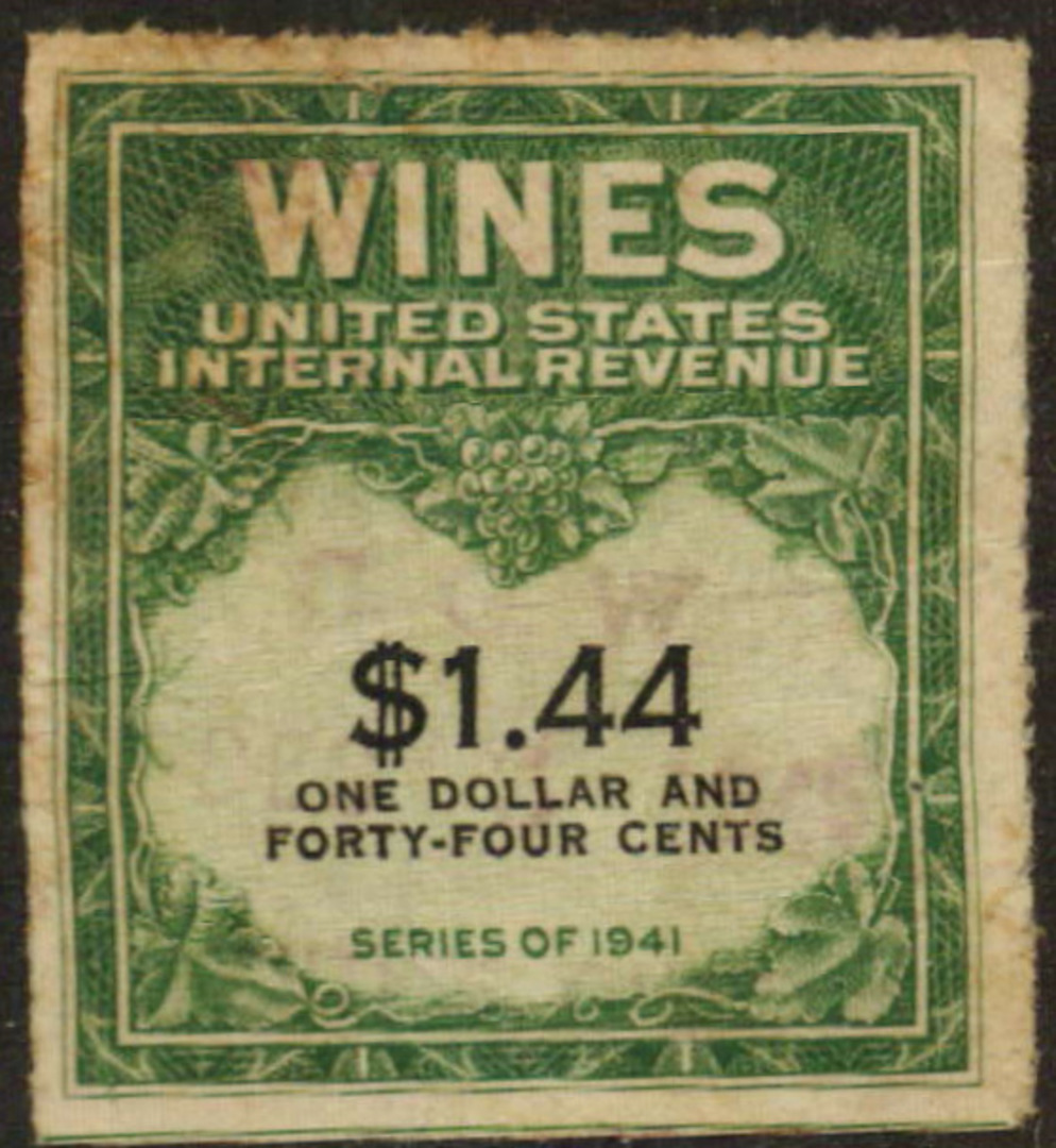 USA 1941 Internal Revenue Wines $1.44 Green and Black. - 76112 - Fiscal image 0