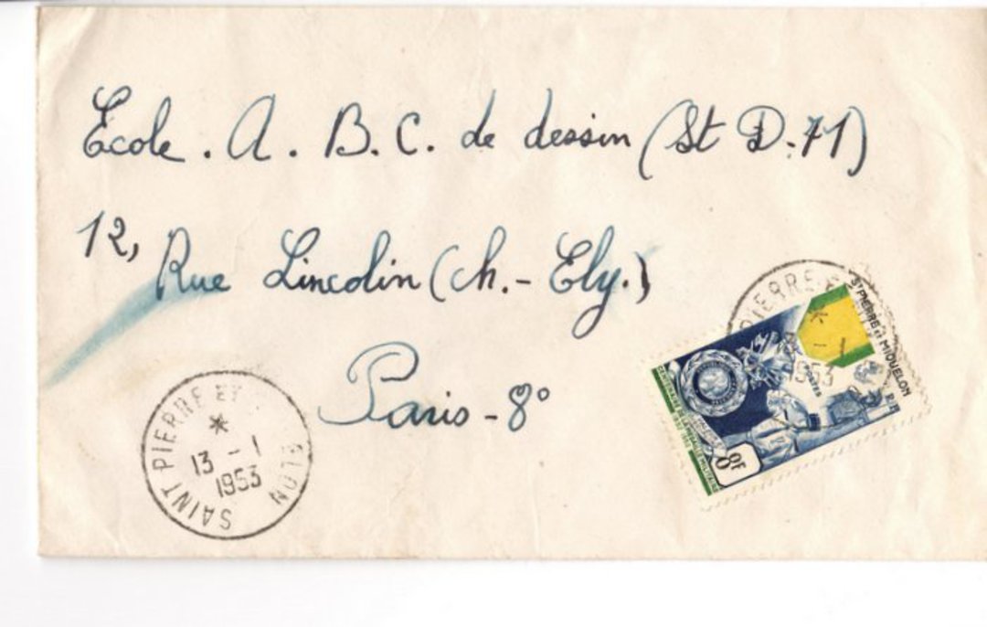 ST PIERRE et MIQUELON 1953 Letter to Paris. - 38223 - PostalHist image 0