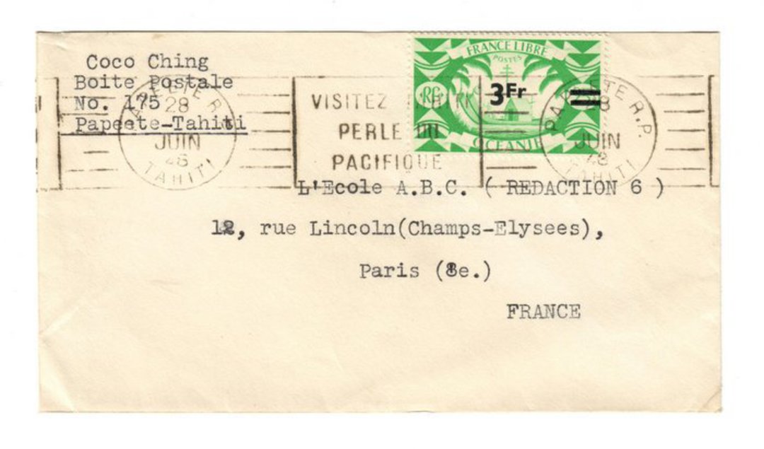 FRENCH OCEANIC SETTLEMENTS 1948 Letter from Papeete to France. - 37543 - PostalHist image 0