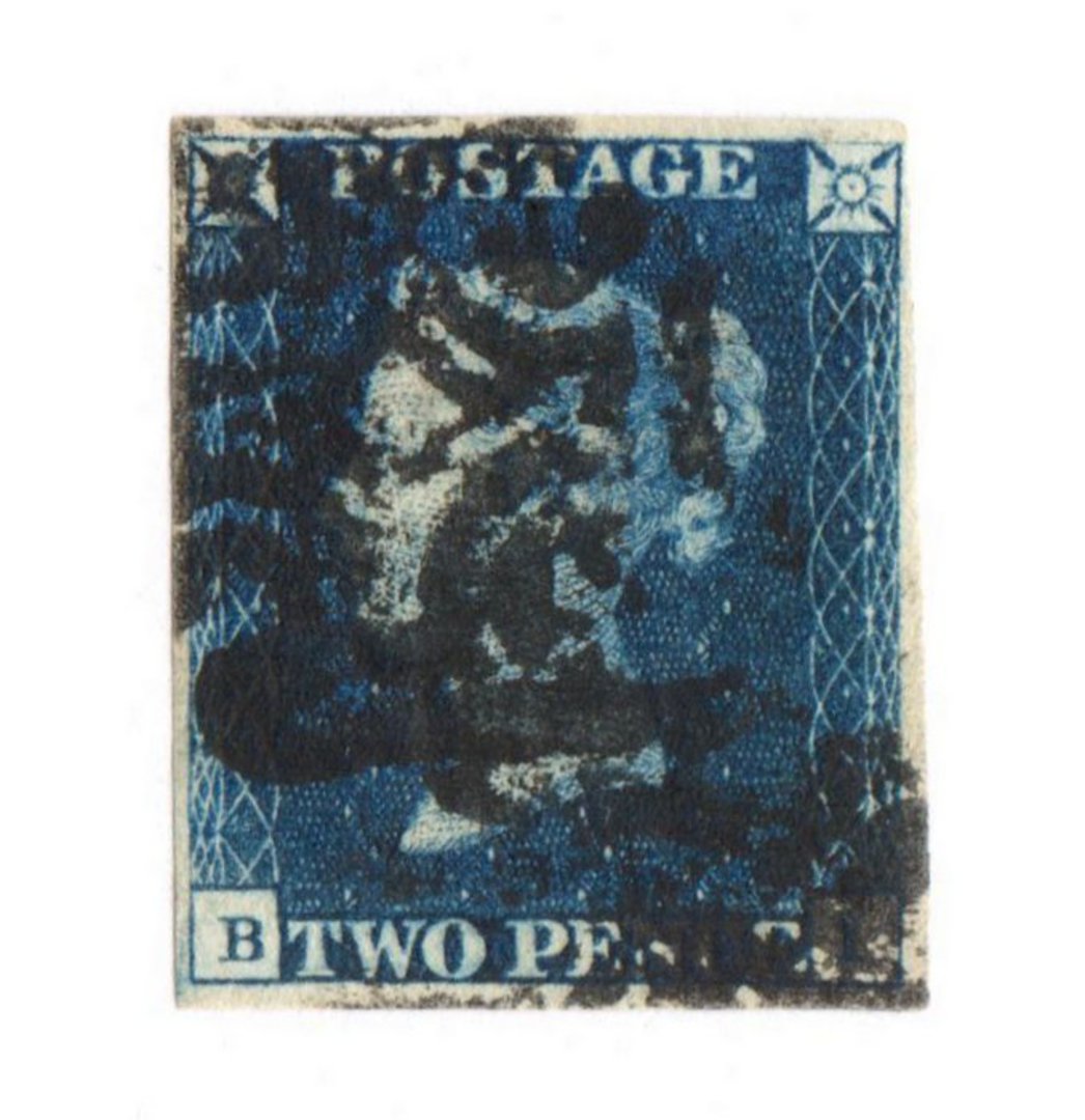 GREAT BRITAIN 1840 2d Deep Full Blue. Imperf. Four margins. Heavy black Maltese Cross cancel. Sound average copy. - 70039 - Used image 0