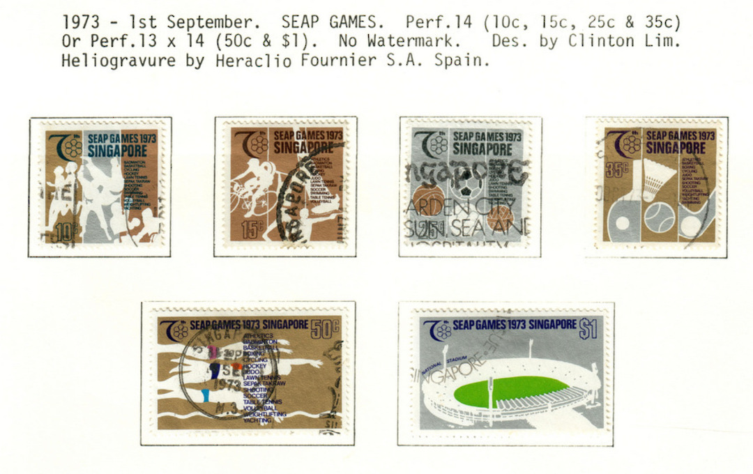SINGAPORE 1973 7th South East Asia Peninsula Games. Set of 6. - 59680 - VFU image 0