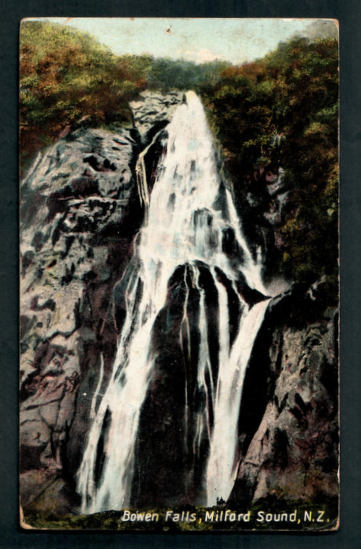 Postcard of Bowen Falls Milford Sound. Stained on the reverse. - 249811 - Postcard image 0