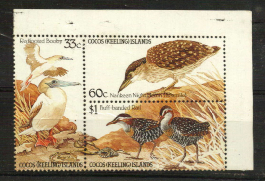 COCOS (KEELING) ISLANDS 1985 Birds. Block of 3. Scott 134a $US 5.00. - 21122 - UHM image 0