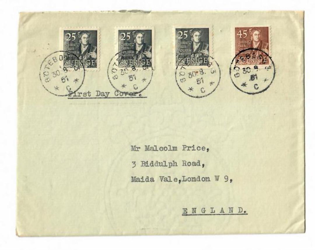 SWEDEN 1951 Centenary of the Death of Polhem. Set of 3 on first day cover. - 30453 - PostalHist image 0