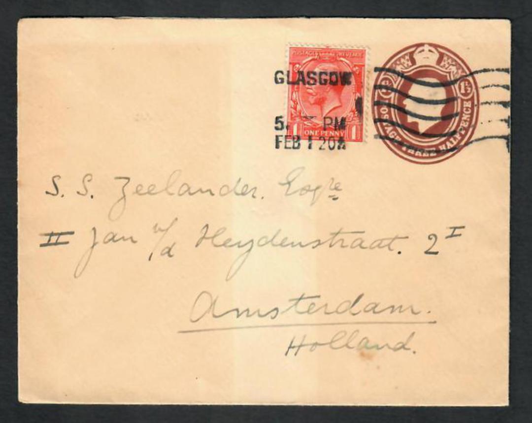 GREAT BRITAIN 1920 Letter from Glasgow to Netherlands. 2½d Postage including 1½d Postal Stationery. - 31829 - PostalHist image 0