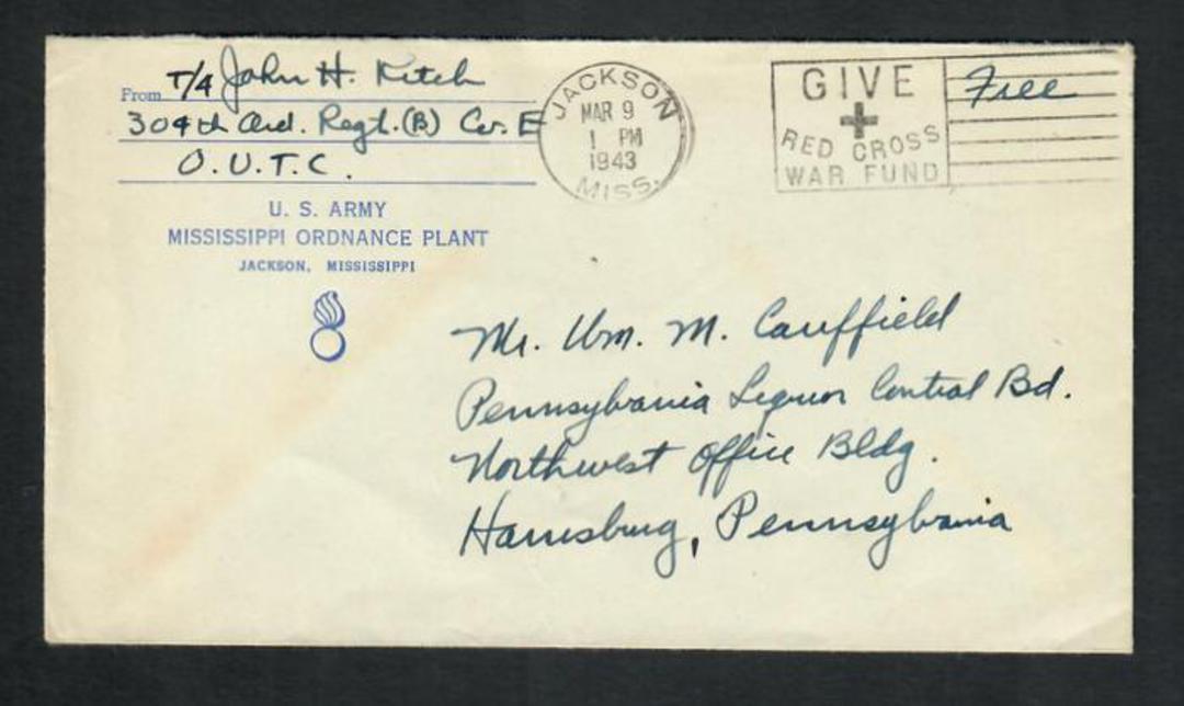 USA 1943 Letter from Serviceman at US Army Mississippi Ordnance Plant. Freepost. image 0