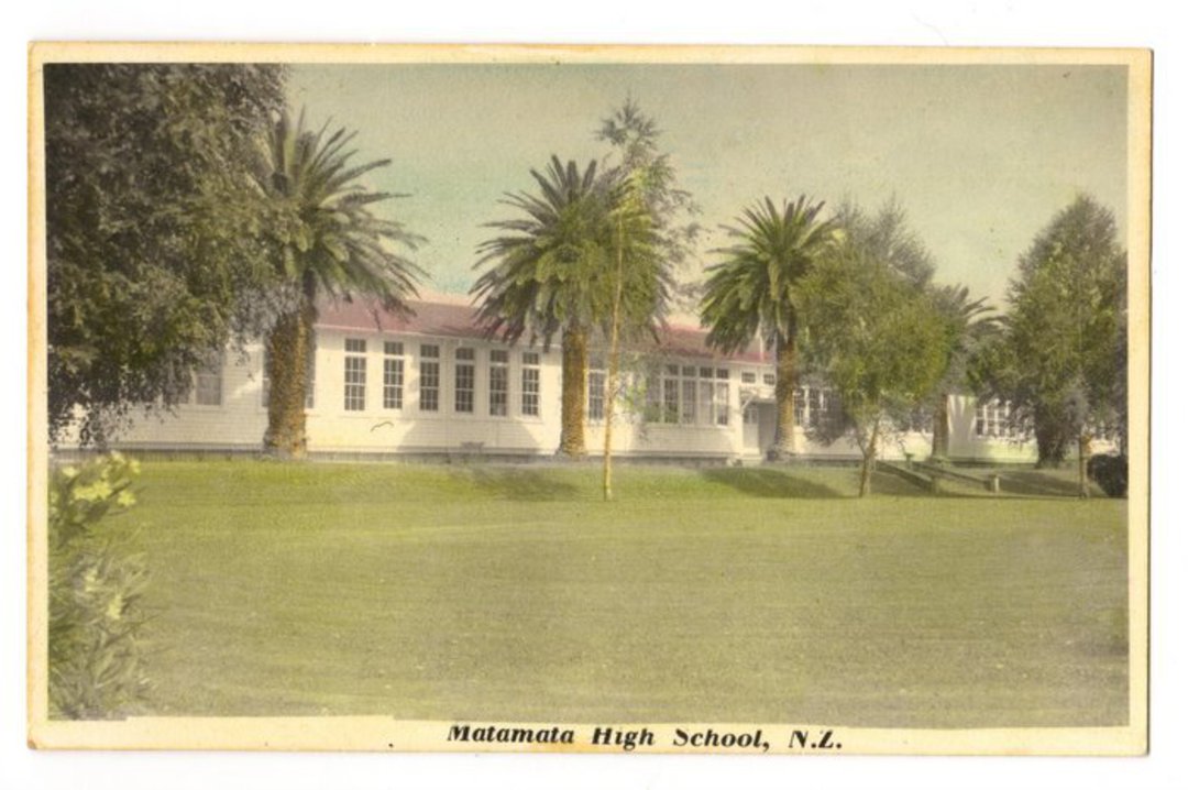 Tinted Postcard by N S Seaward of Matamata High School (later called Matamata College). - 45847 - Postcard image 0