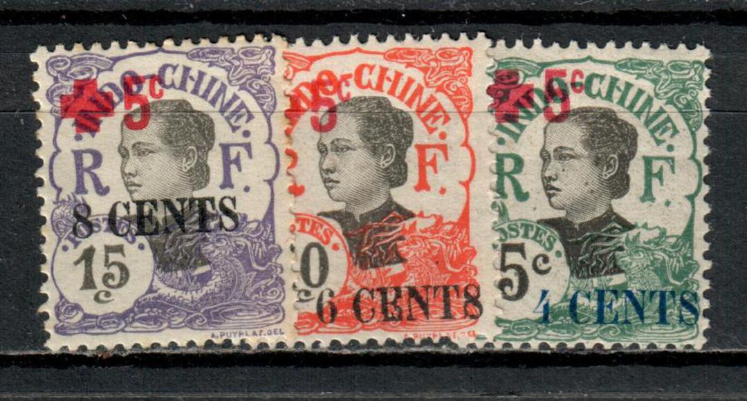 INDO-CHINA 1918 Red Cross issue of 1915 surcahrged in addition with new value. Set of 3. - 76432 - Mint image 0