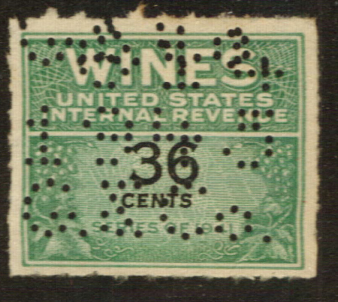 USA 1941 Internal Revenue Wines .36c Green and Black. Perfin. - 76121 - Fiscal image 0