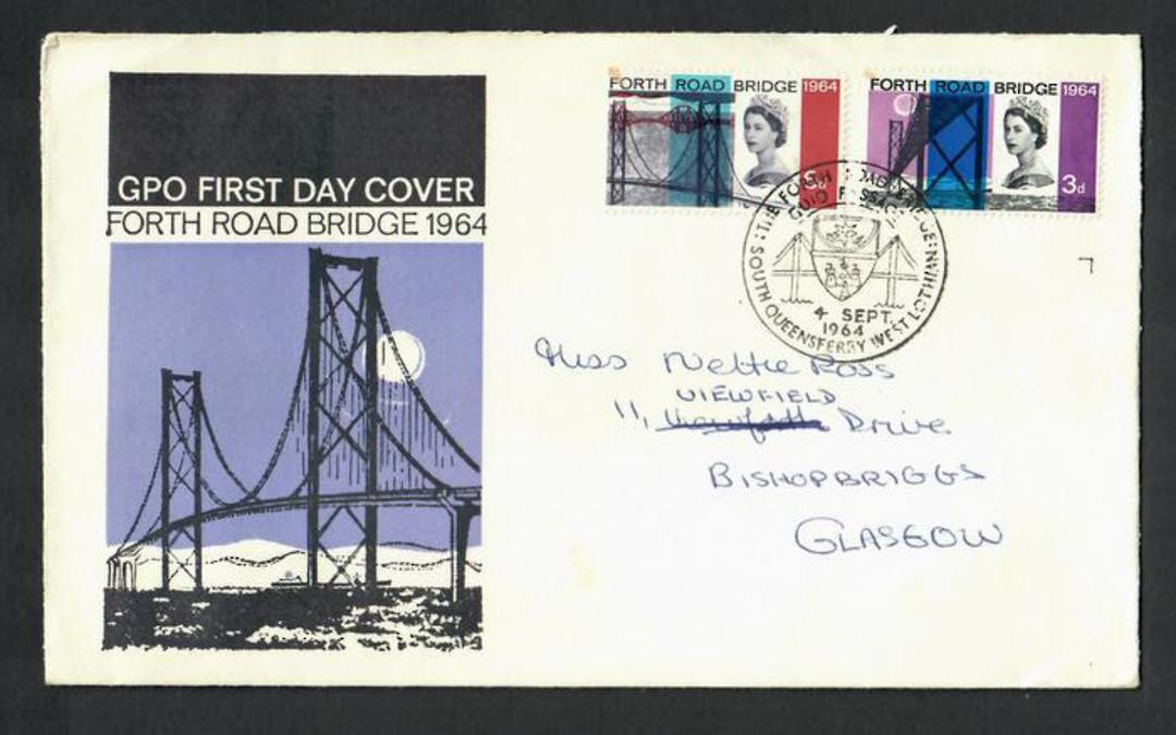 GREAT BRITAIN 1964 Forth Road Bridge. Set of 2 on illustrated first day cover with Modern Coloured Postcard of the bridge. - 318 image 0
