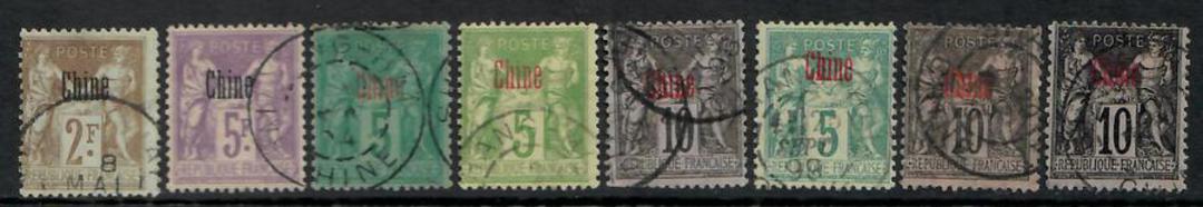 FRENCH POST OFFICES IN CHINA 1894. Set of 13 with shades (21stamps) and vermillion surcharges where applicable. A very nice sele image 1