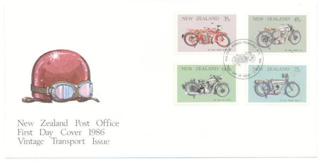 NEW ZEALAND 1986 Vintage Motorcycles. Set of 4 on first day cover. - 520791 - FDC image 0