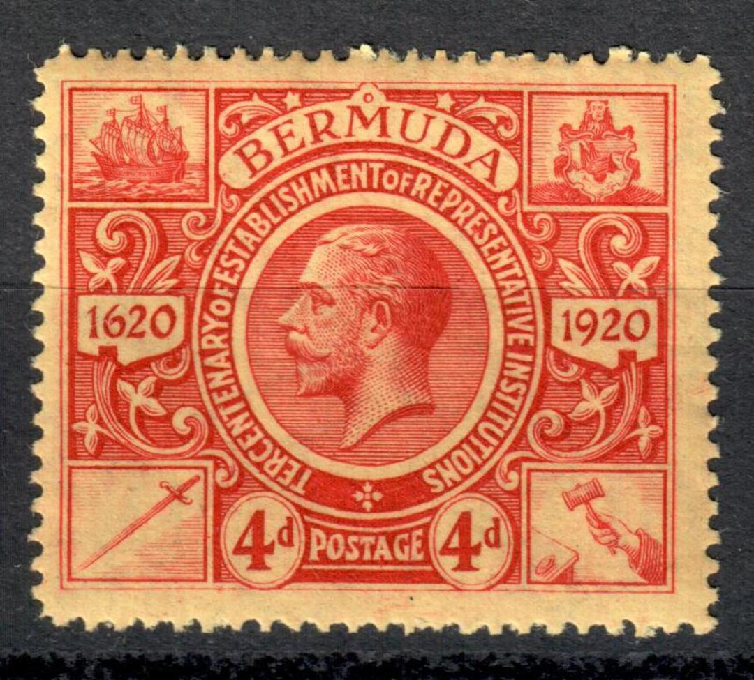 BERMUDA 1921 Tercentenary of Representitive Institutions. 2nd series. 4d Red on Pale Yellow. - 8248 - LHM image 0