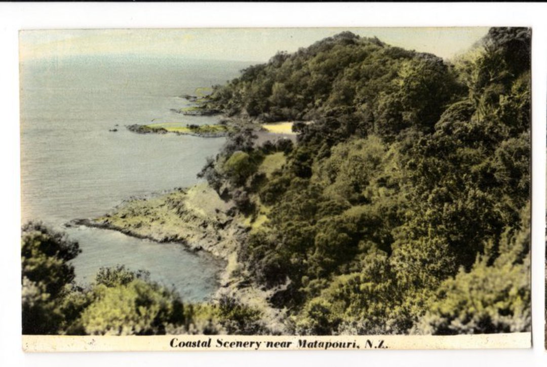 Tinted Postcard by N S Seaward of Coastal Scenery near Matapouri. - 44996 - Postcard image 0