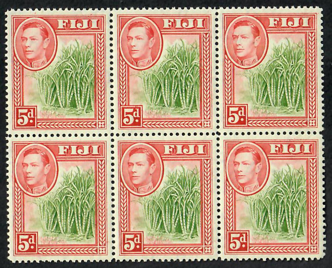 FIJI 1938 Geo 6th Definitive 5d Green and Red. Block of 6. Clean and white. - 21784 - UHM image 0