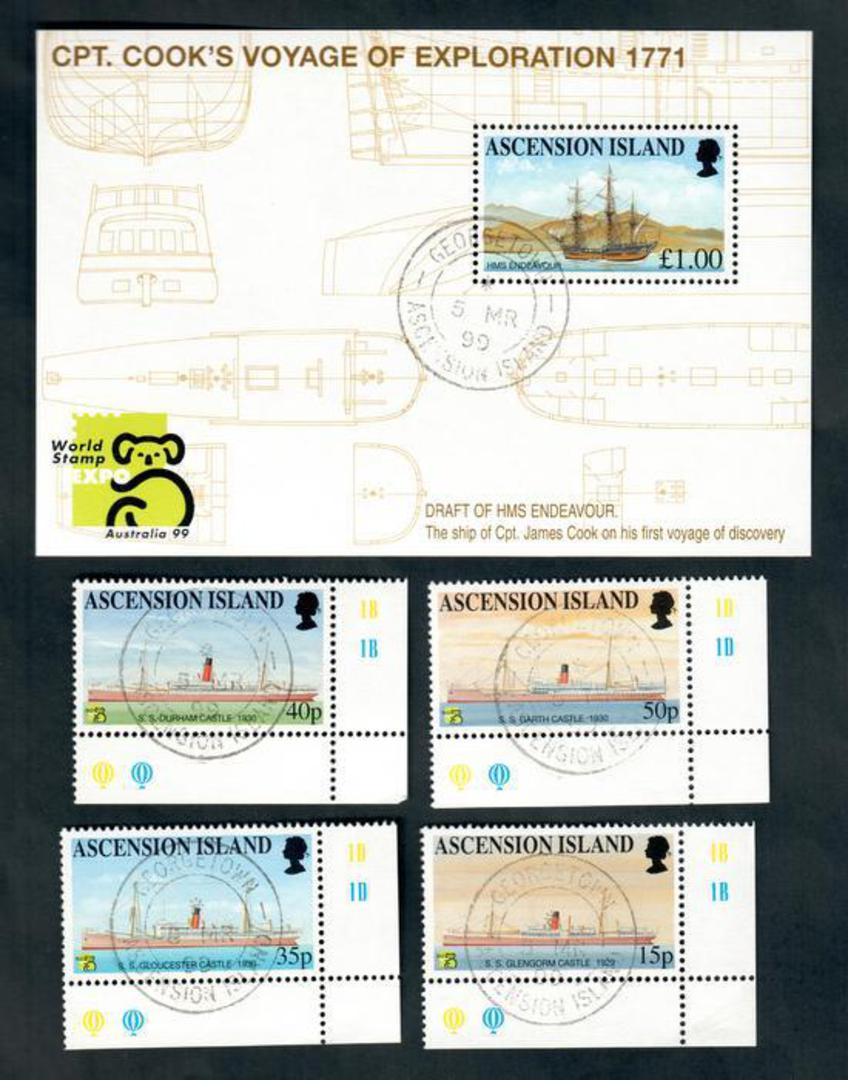 ASCENSION 1999 Ships. Set of 4 and miniature sheet. HMS Endeavour. - 50155 - CTO image 0