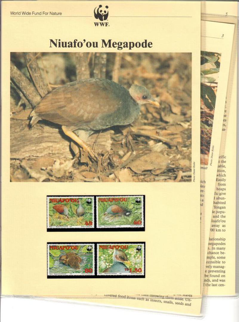 NIUAFO'OU World Wildlife Fund Megapode. Set of 4 in mint never hinged and on first day covers with 6 pages of official text. The image 0