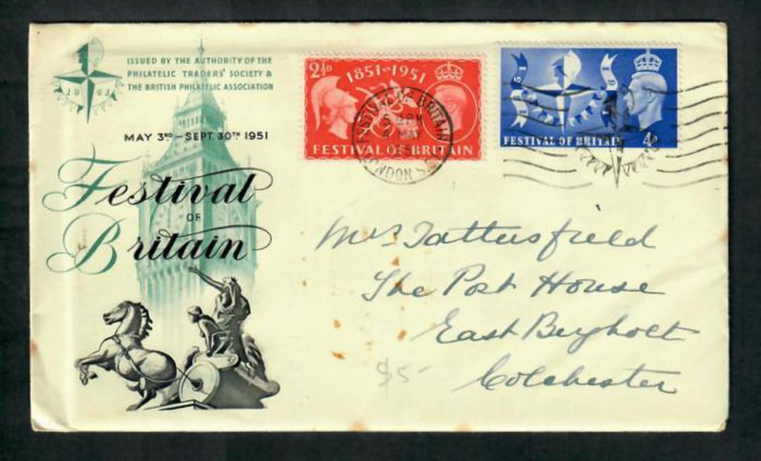 GREAT BRITAIN 1951 Festival of Britain. Set of 2 on first day cover. Festival Postmark. Toning. - 31793 - FDC image 0