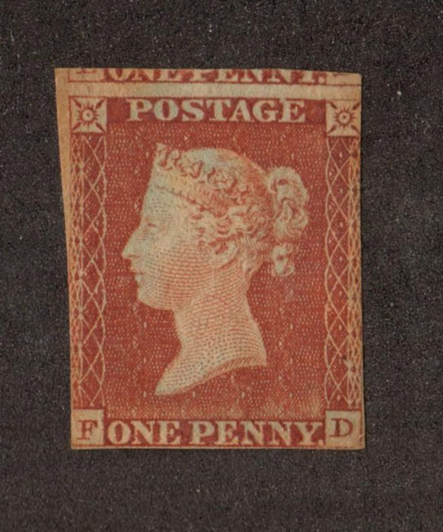 GREAT BRITAIN 1841 Victoria 1st 1d Red-Brown. Paper more or less blued. 2½ margins. Toned. - 70041 - MNG image 0