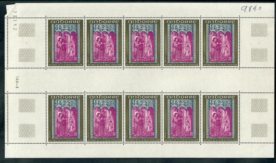 FRENCH ANDORRA 1972 Altar-Screen Church of St John. Fifth series. Set of 3 in panes of ten. - 100110 image 0