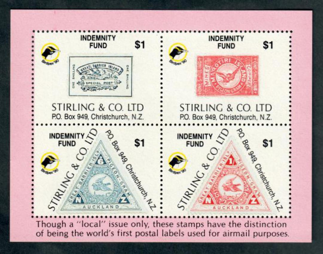 NEW ZEALAND 1990 Birdpex '90 International Stamp Exhibition. Indemnity Fund miniature sheet issued by Stirling & Co Ltd. - 50437 image 0