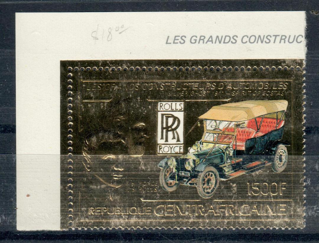 CENTRAL AFRICAN REPUBLIC 1985 Cars. Believed to be SG 941 Les Grands Constructeurs d'Automobiles. 1500f value Rolls Royce in gol image 0