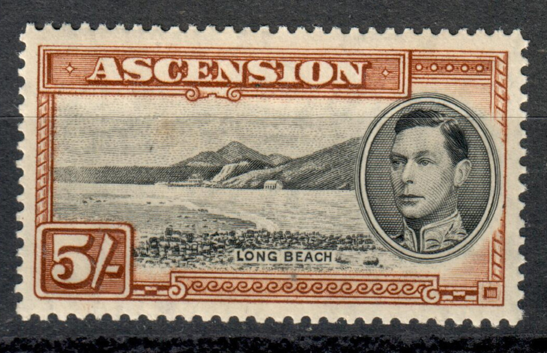 ASCENSION 1938 Geo 6th Definitive 5/- Black and Yellow-Brown. Perf 13½. Slight tropical gum. - 6952 - LHM image 0