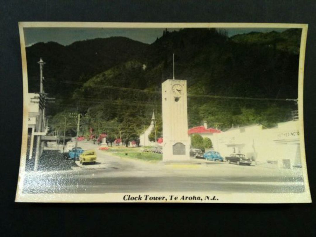 Tinted Postcard by N S Seaward of the Clock Tower Te Aroha. - 46599 - Postcard image 0