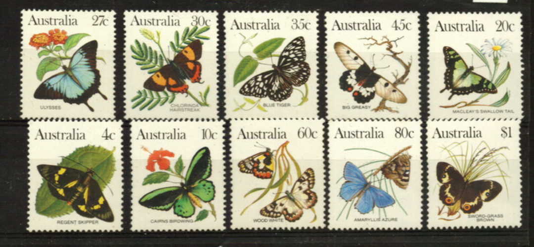 AUSTRALIA 1981 Definitives. BUTTERFLIES only. Set of 10. - 22536 - UHM image 0