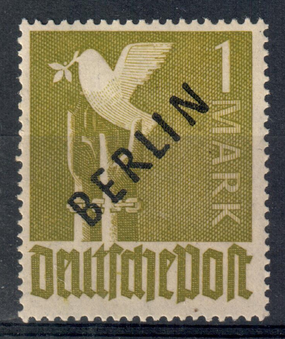 WEST BERLIN 1948 Definitive 1m Olive-Green. Black overprint. - 9302 - Mint image 0