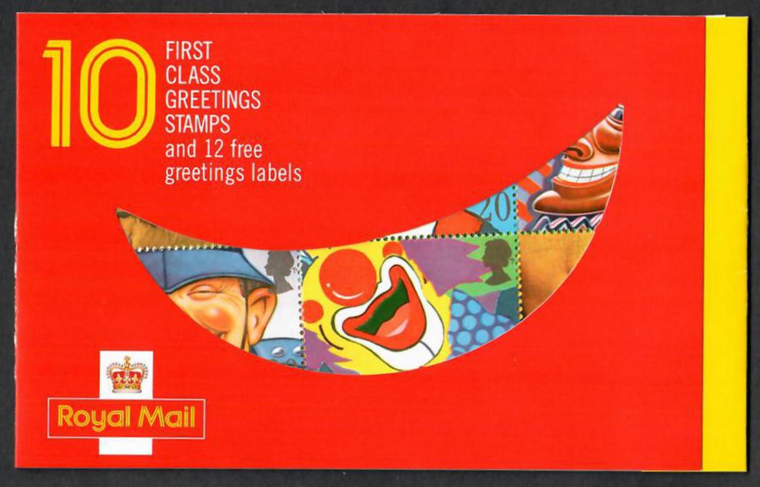 GREAT BRITAIN 1990 Greetings stamps. Booklet. Cover printed in Scarlet Lemon and Black with design cut out showing the stamps in image 0