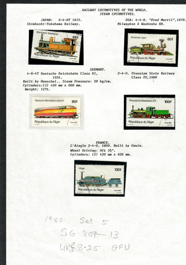 NIGER 1980 Railway Locomotives of the World. Set of 5. - 19893 - VFU image 0