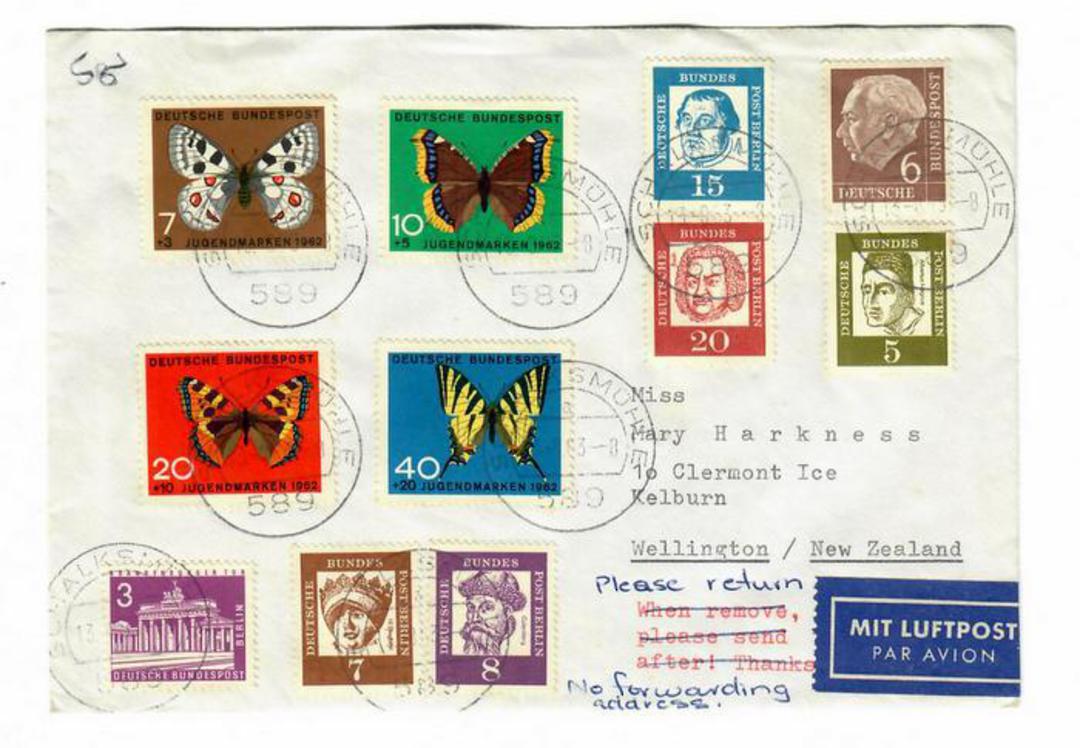 WEST GERMANY 1963 Airmail Letter to New Zealand. Cinderella on the reverse. - 30410 - PostalHist image 0