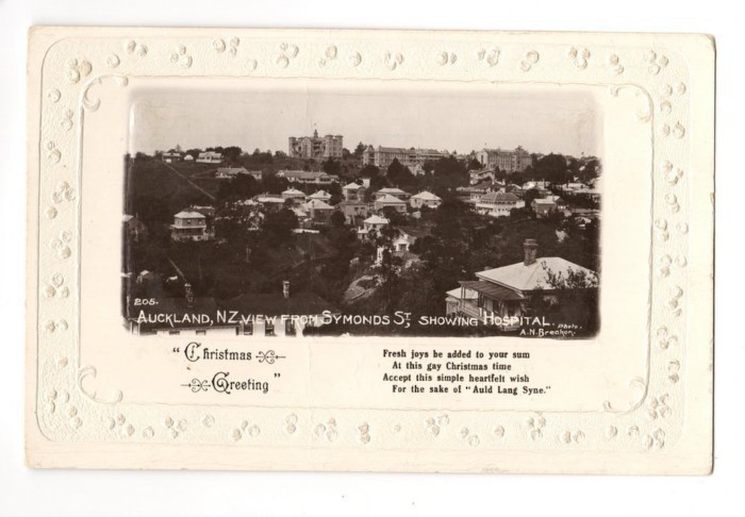 Real Photograph of View of the Hospital from Symonds Street. Christmas Greetings Card. - 45253 - Postcard image 0