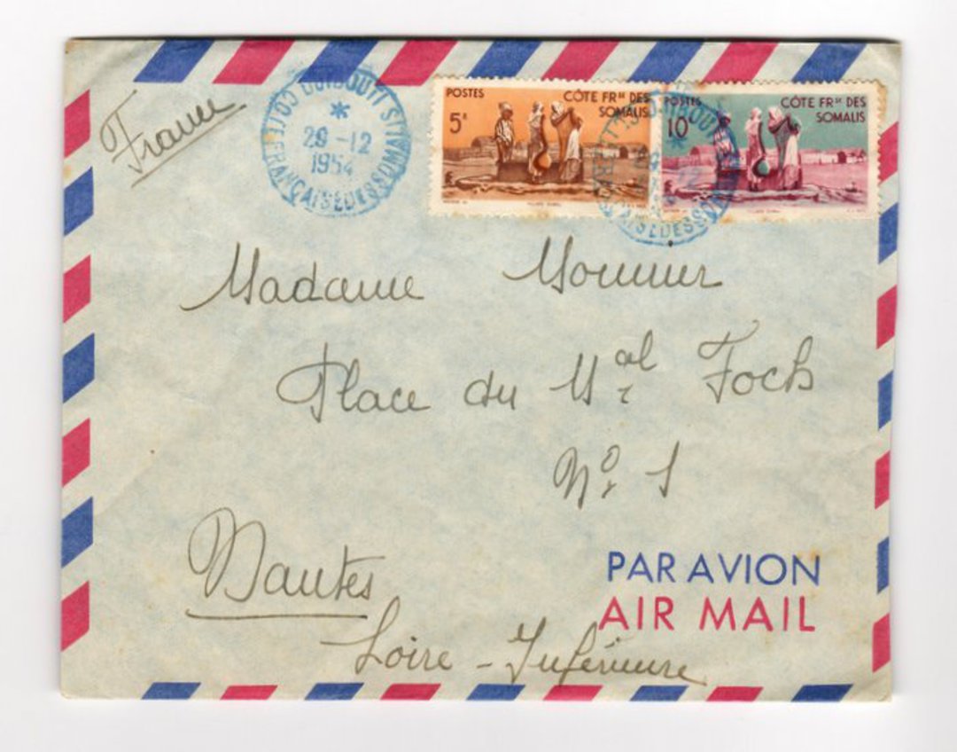 FRENCH SOMALI COAST 1954 Airmail Letter from Djibouti to Nantes. - 38261 - PostalHist image 0