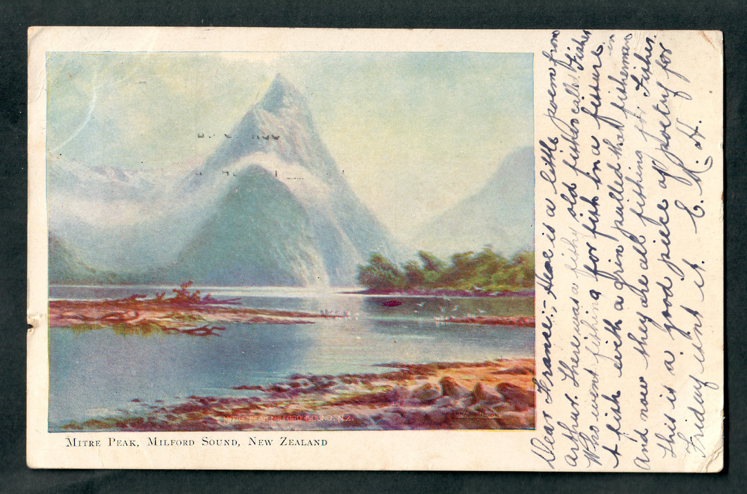 Coloured postcard 1906 of Mitre Peak. - 49367 - Postcard image 0