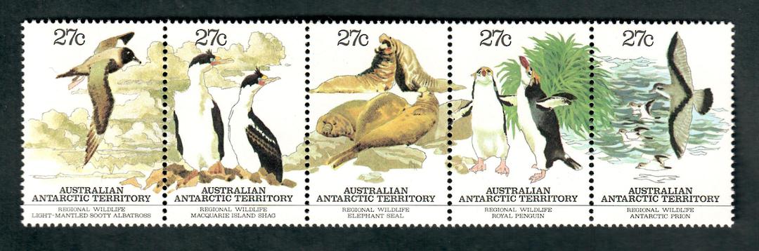 AUSTRALIAN ANTARCTIC TERRITORY 1983 Regioal Wildlife. Strip of 5. - 20924 - UHM image 0